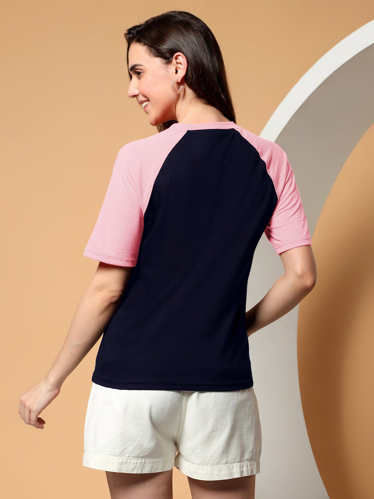 BRINNS Women Solid Raglan Sleeves Round Neck Cotton T-shirt