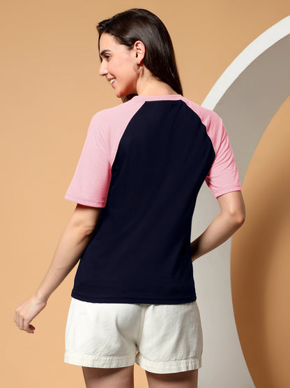 BRINNS Women Solid Raglan Sleeves Round Neck Cotton T-shirt