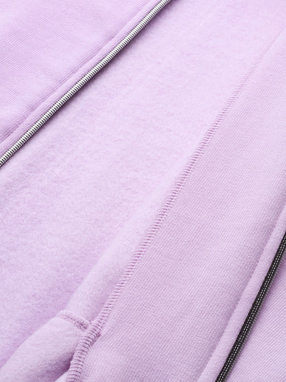 Solid Fleece-Lined Zip-Closure Hooded Sweatshirt with Pockets