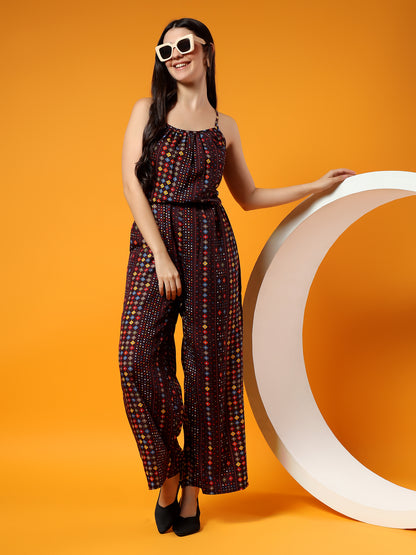 Printed Shoulder Straps Sleeveless Jumpsuit