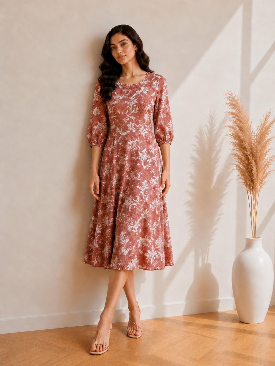 Printed Flared Western Dress.