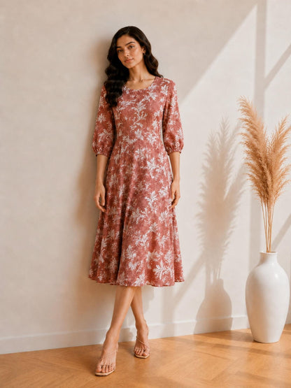 Printed Flared Western Dress.