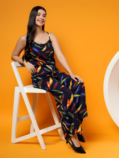 Printed Shoulder Straps Sleeveless Jumpsuit