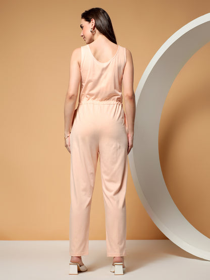 BRINNS Women V-Neck Pure Cotton Jumpsuit with Waist Tie-Up