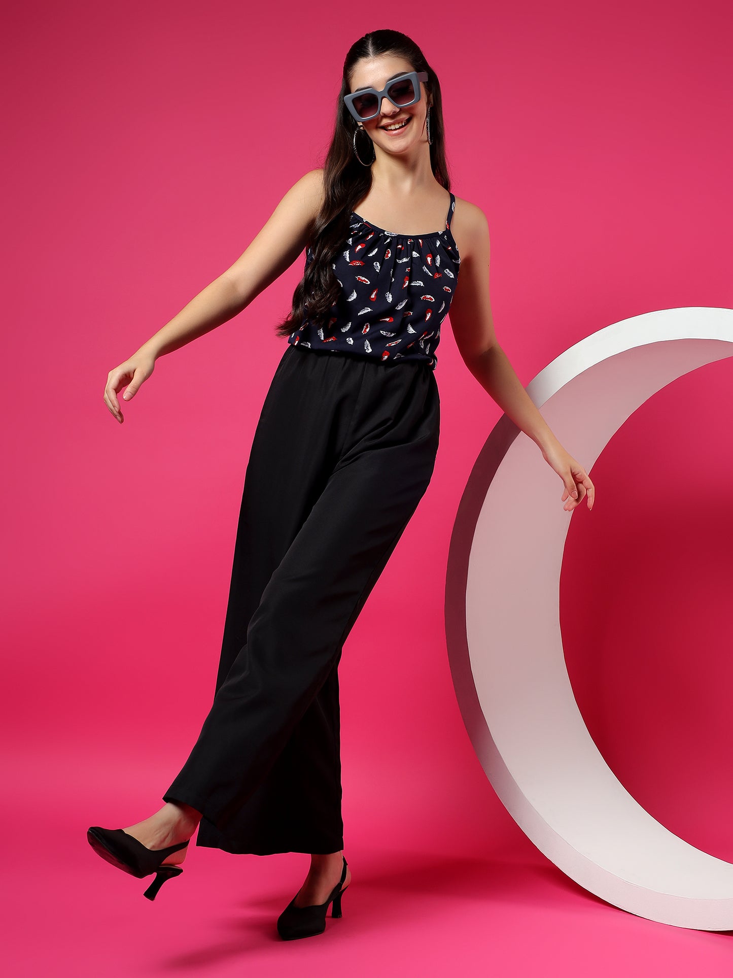 Printed Shoulder Straps Sleeveless Jumpsuit