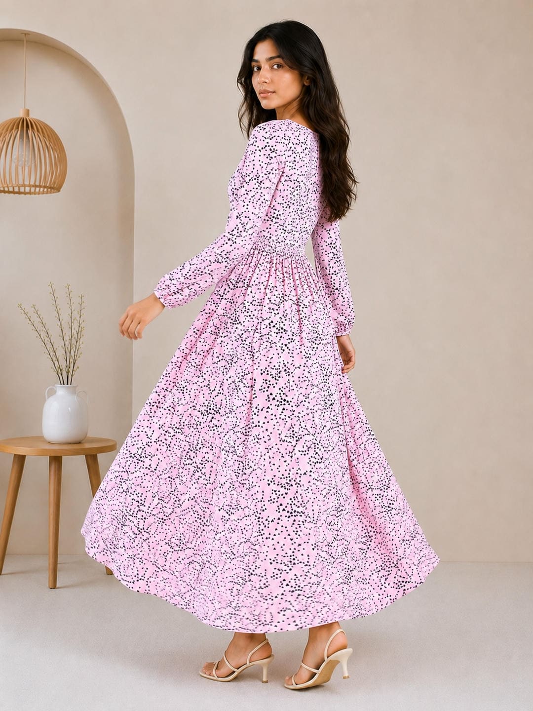 Printed Puff Sleeves Maxi Dress