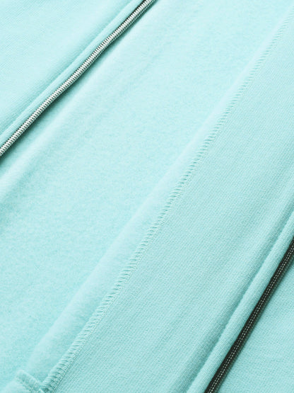 Solid Fleece-Lined Zip-Closure Hooded Sweatshirt with Pockets