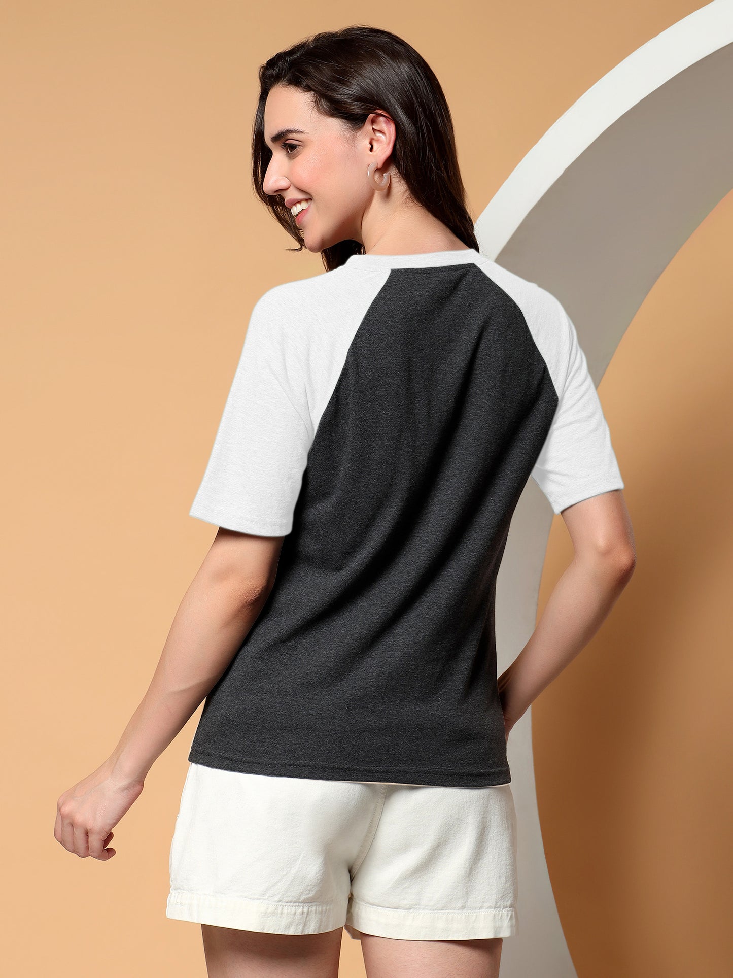 BRINNS Women Solid Raglan Sleeves Round Neck Cotton T-shirt