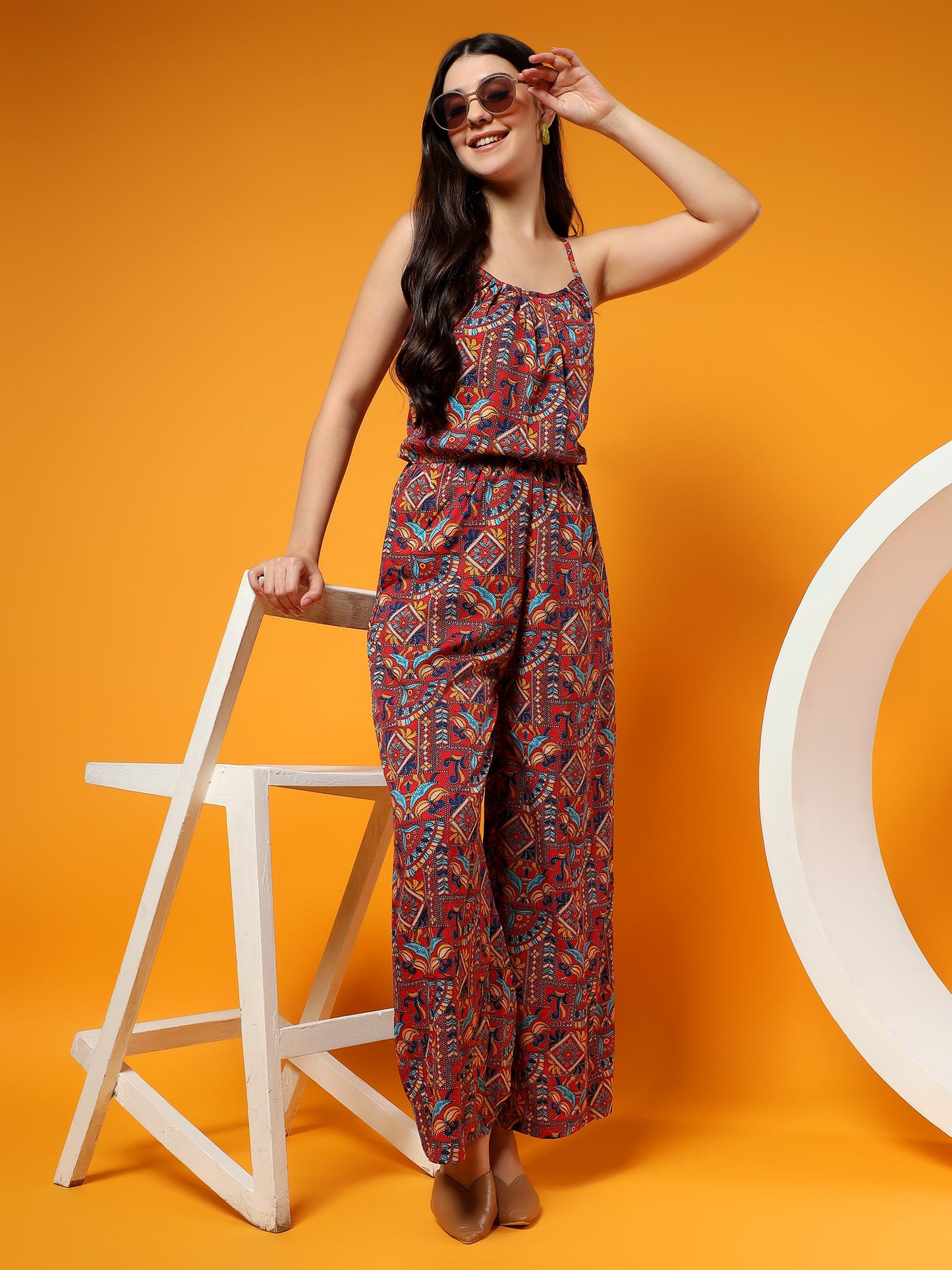 Printed Shoulder Straps Sleeveless Jumpsuit