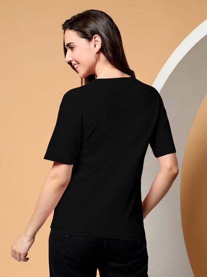 BRINNS Women Solid Raglan Sleeves Round Neck Cotton T-shirt