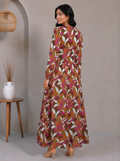 Printed Puff Sleeves Maxi Dress