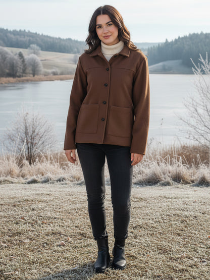Solid Woven Tailored Jacket with Spread Collar and Pockets