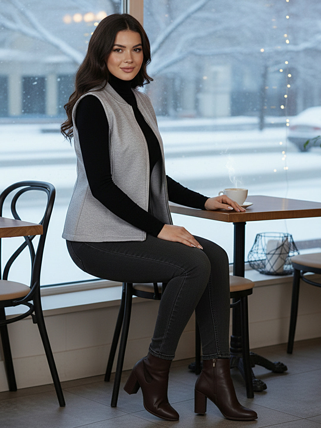 Henley Collar Sleeveless Fleece Zip Detail Tailored Jacket