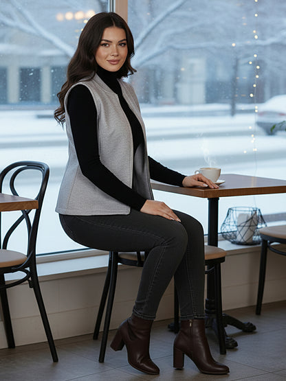 Henley Collar Sleeveless Fleece Zip Detail Tailored Jacket