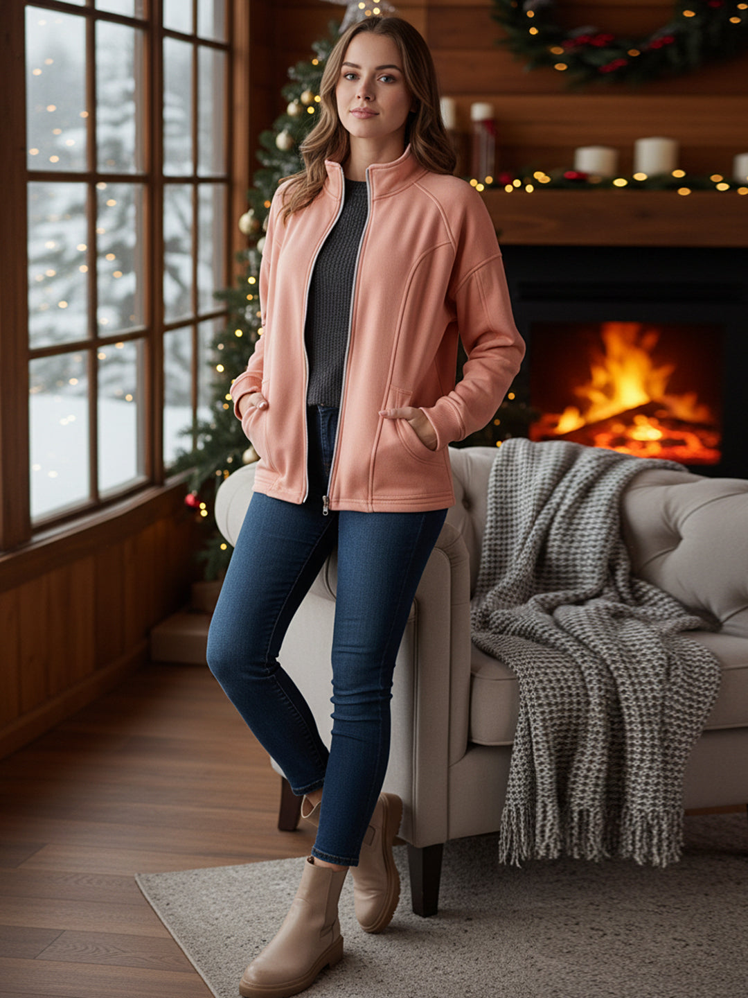 Jacket with Stand Collar & Zip Closure