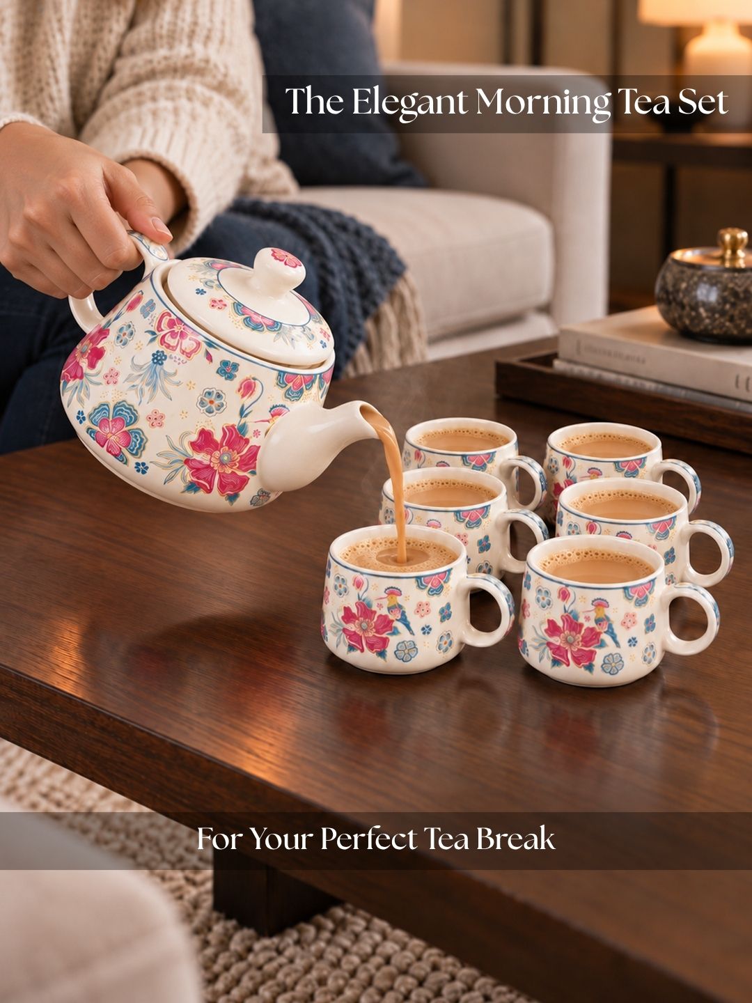Tea Set | Printed | Kettle (1200 ml) & 6 Cups (200 ml)