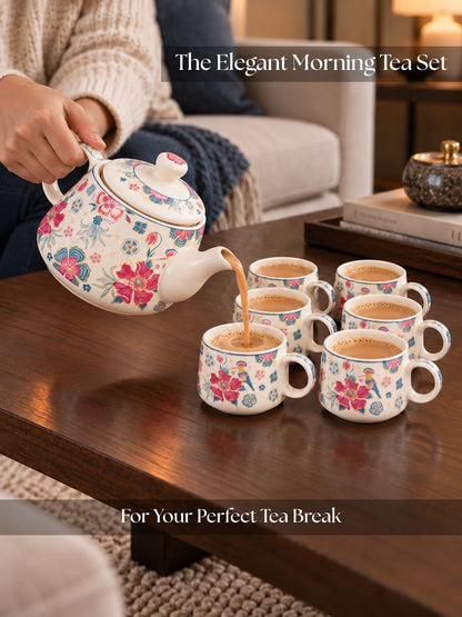 Tea Set | Printed | Kettle (1200 ml) & 6 Cups (200 ml)