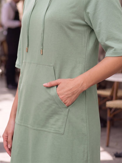 BRINNS Women Hooded Pure Cotton T-shirt Midi Dress
