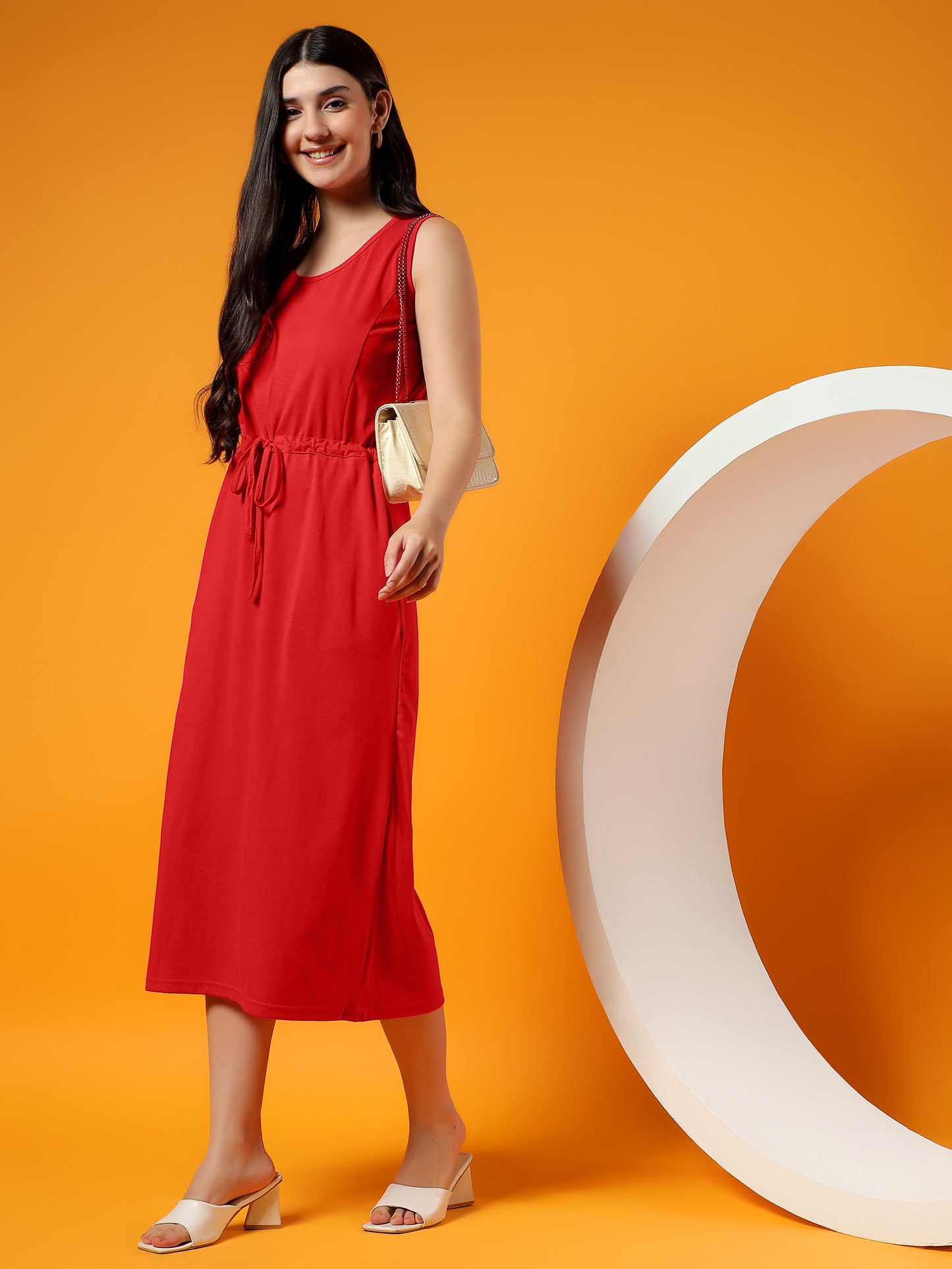 Belted Cotton Fit & Flare Midi Dress