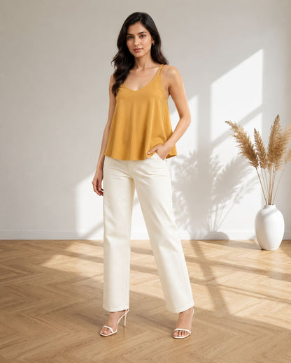 Solid V-Neck Relaxed Fit Cami Top