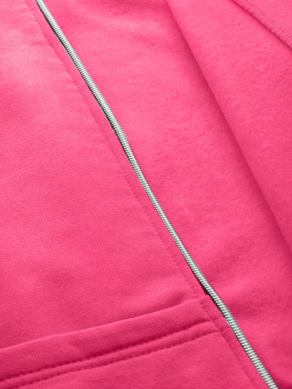 Collarless Solid Fleece Casual Bomber Jacket