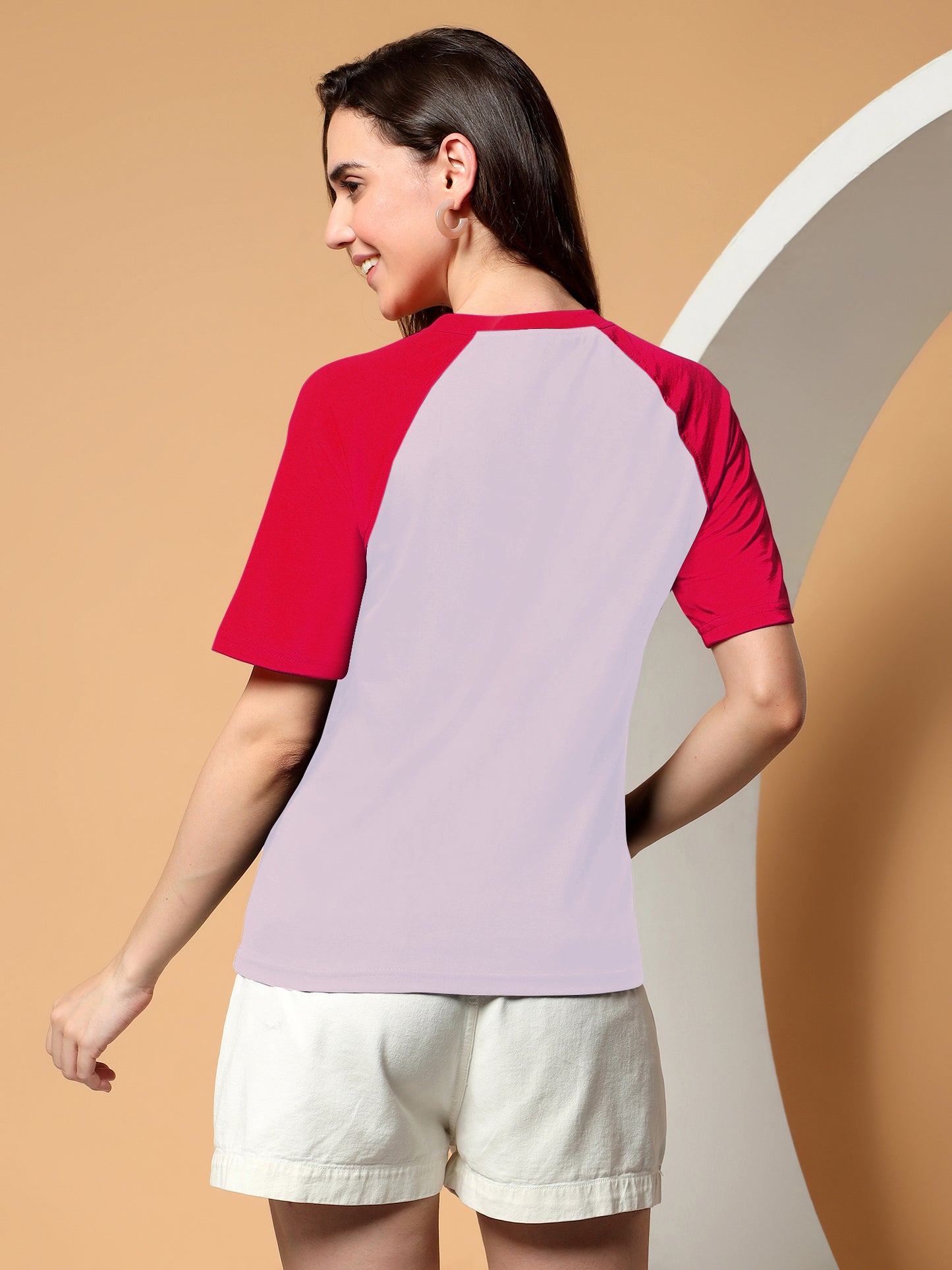 BRINNS Women Solid Raglan Sleeves Round Neck Cotton T-shirt