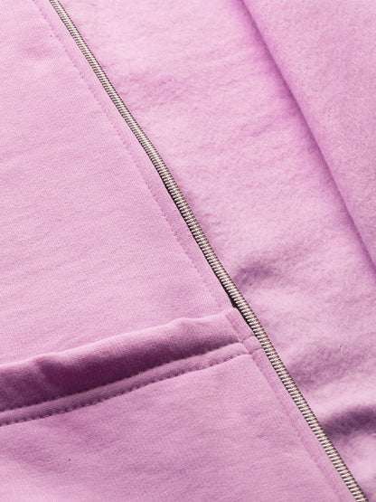 Collarless Solid Fleece Casual Bomber Jacket