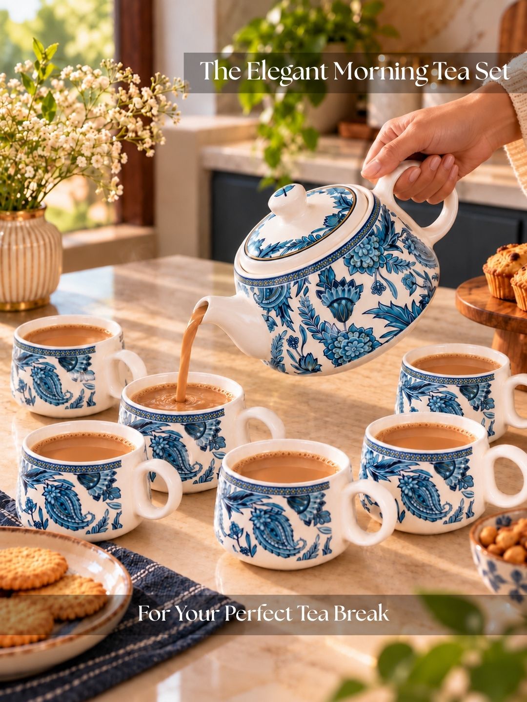 Tea Set | Printed | Kettle (1200 ml) & 6 Cups (200 ml)