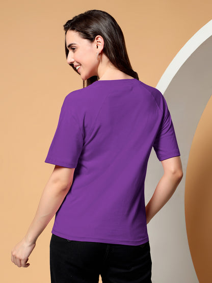 BRINNS Women Solid Raglan Sleeves Round Neck Cotton T-shirt