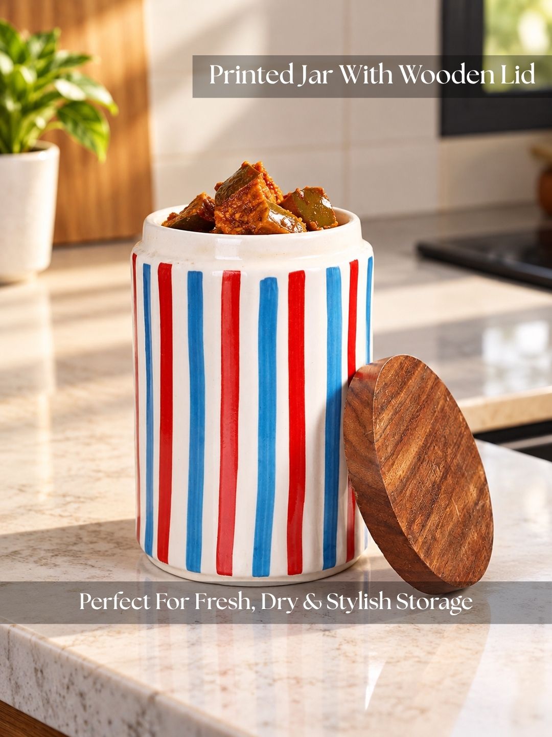 Storege Jar with Wooden Lid | Multicolor - 900 ml