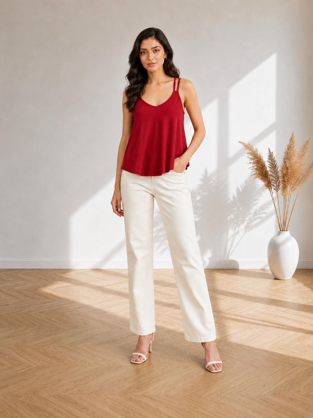 Solid V-Neck Relaxed Fit Cami Top