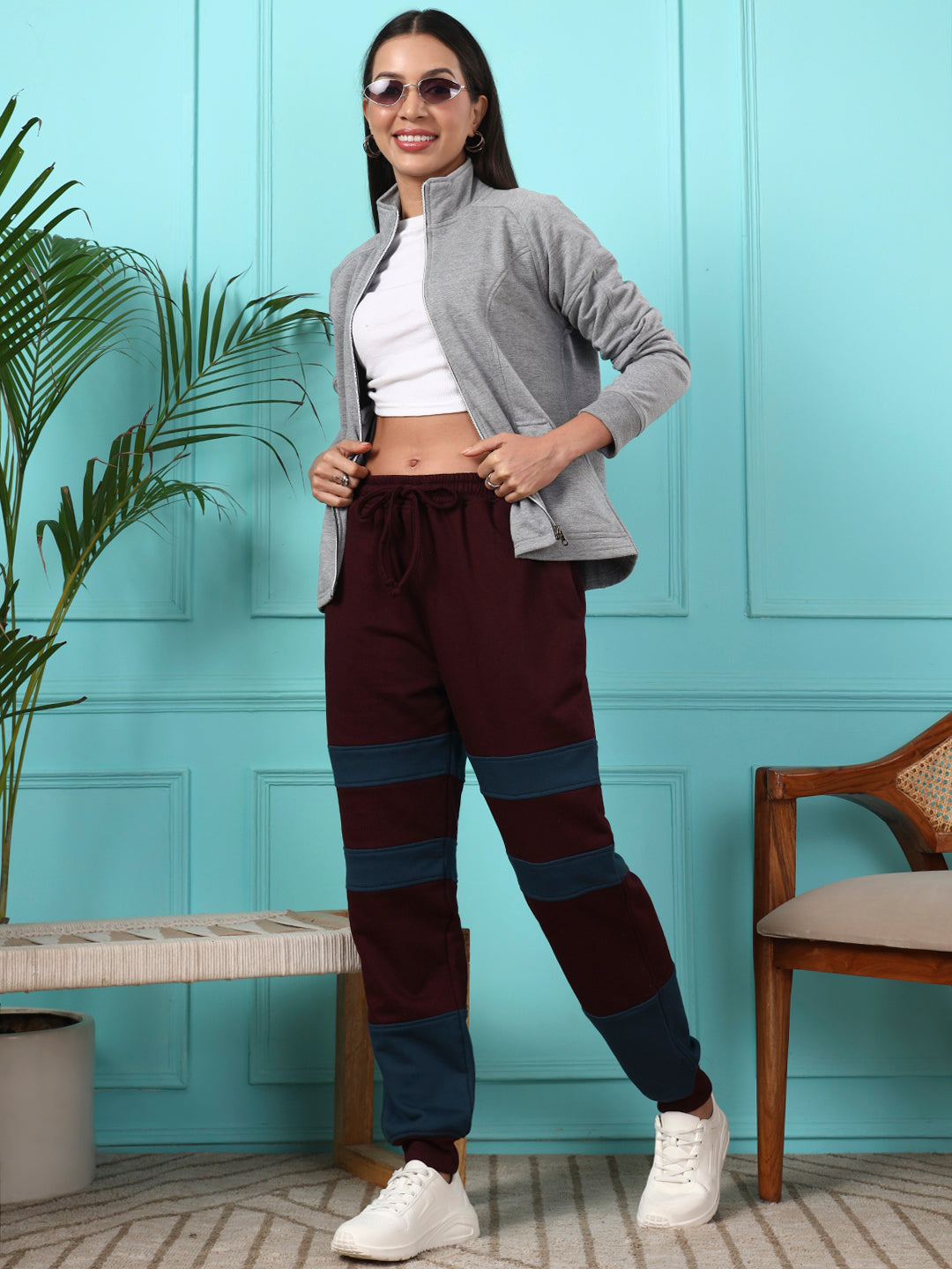 Colourblocked Wrinkle Free Zip Trousers