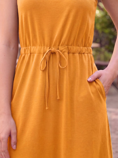 Belted Cotton Fit & Flare Midi Dress