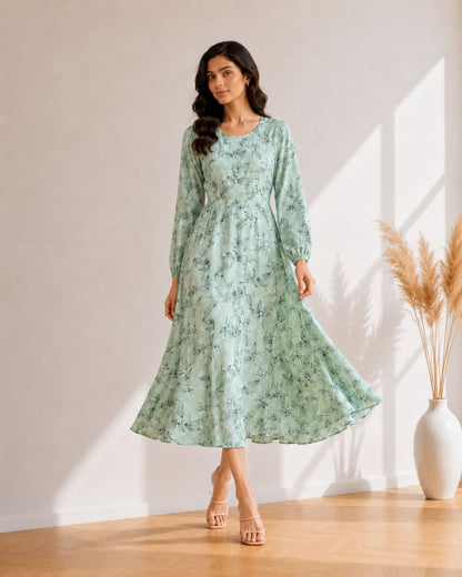 Printed Flared Western Dress.