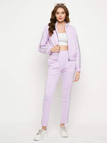 Women Solid Mock Collar Tracksuit