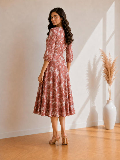 Printed Flared Western Dress.