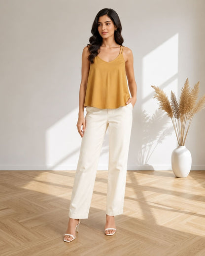 Solid V-Neck Relaxed Fit Cami Top