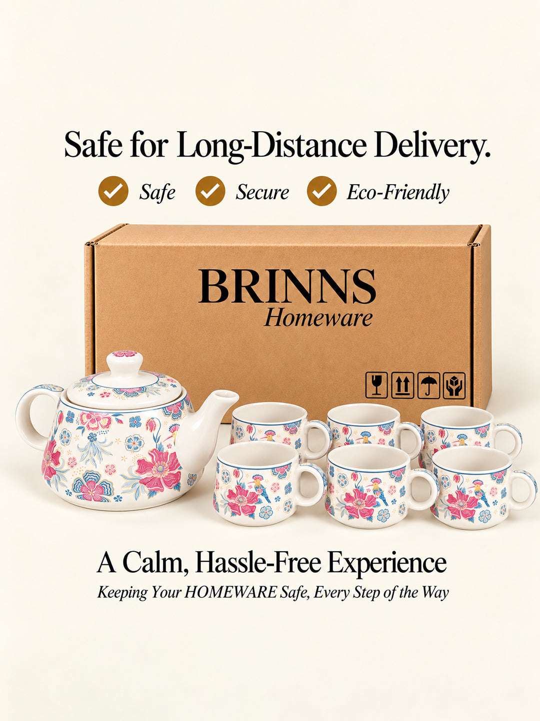 Tea Set | Printed | Kettle (1200 ml) & 6 Cups (200 ml)