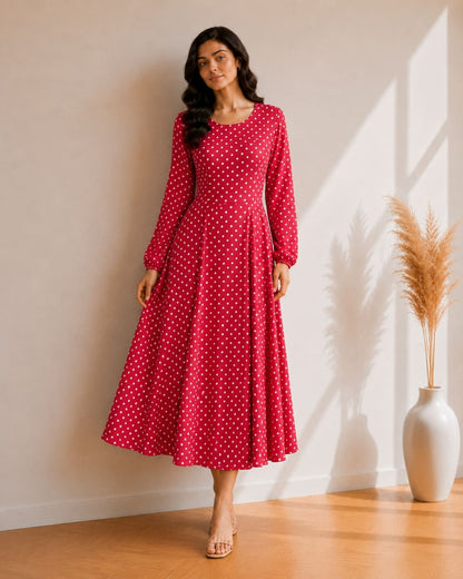 Printed Flared Western Dress.