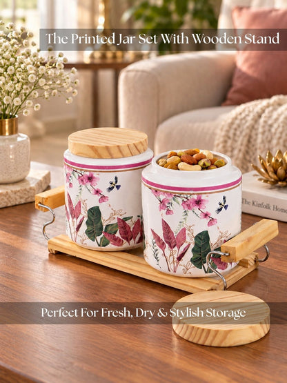 Jar Set with Wooden Lid & Stand - 750 ml each