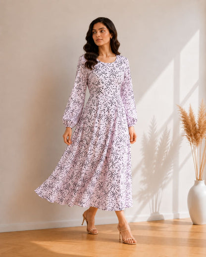 Printed Flared Western Dress.