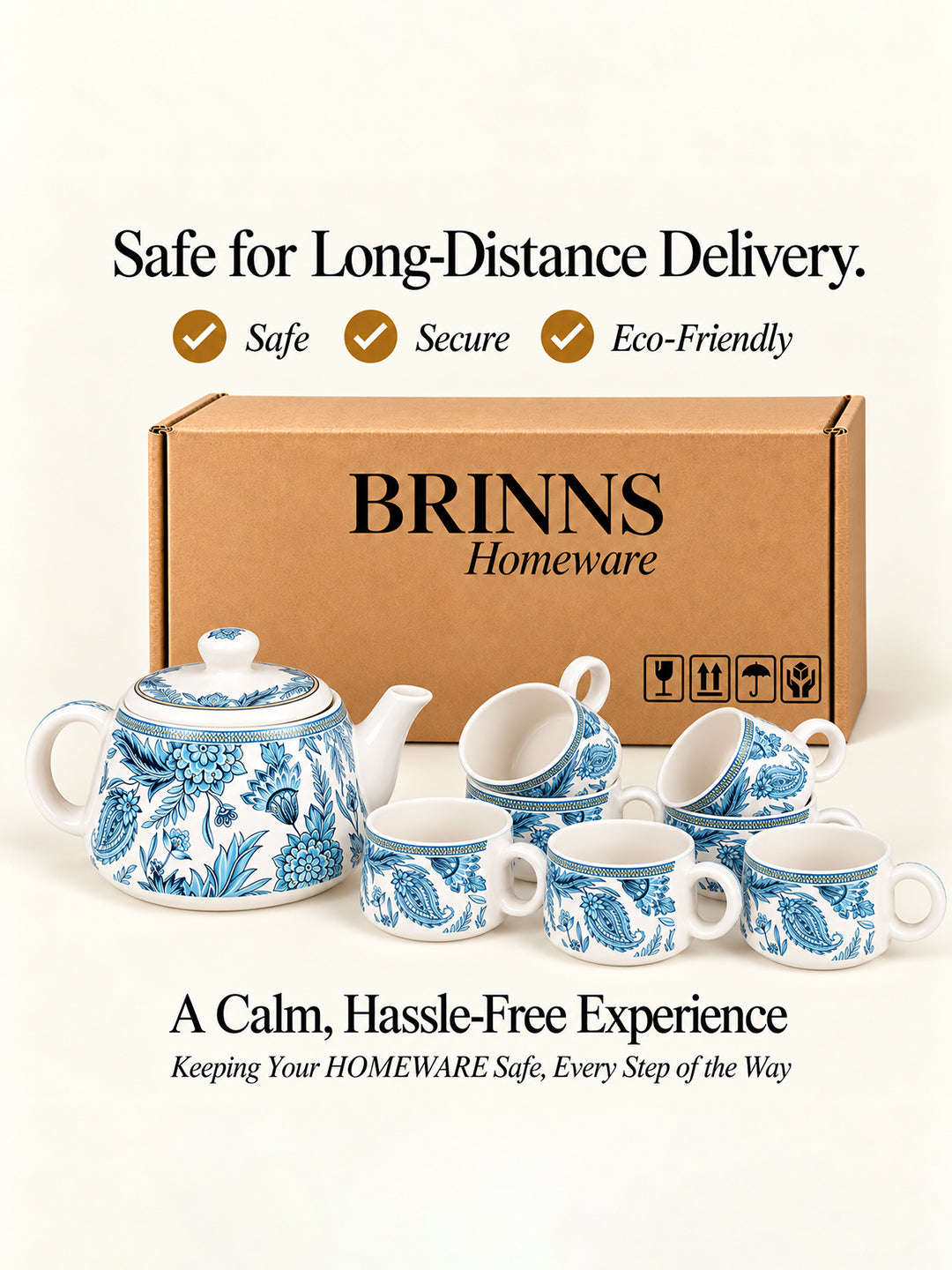 Tea Set | Printed | Kettle (1200 ml) & 6 Cups (200 ml)