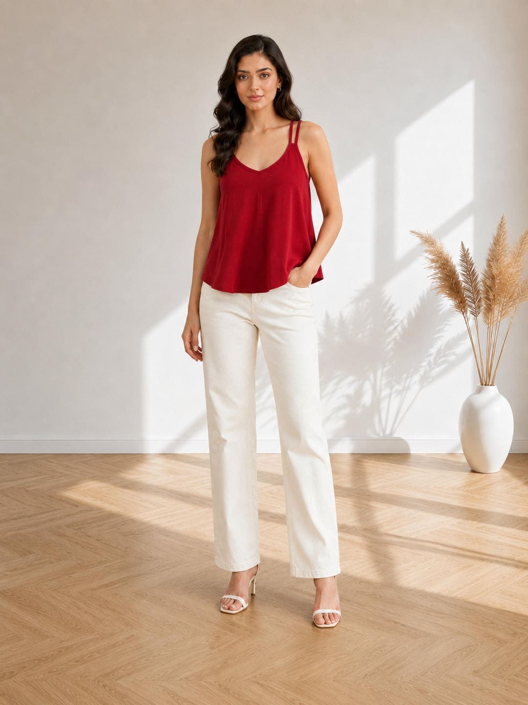 Solid V-Neck Relaxed Fit Cami Top