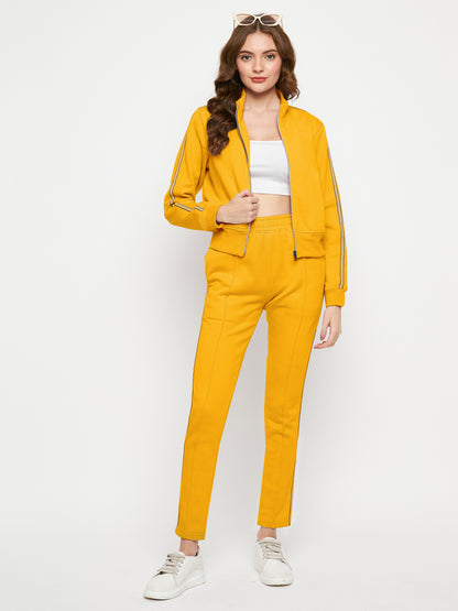 Women Solid Mock Collar Tracksuit