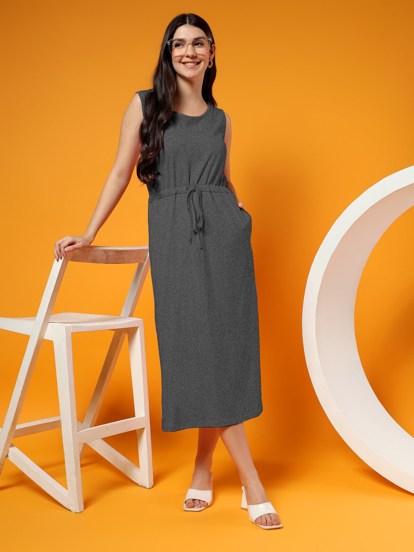 Belted Cotton Fit & Flare Midi Dress