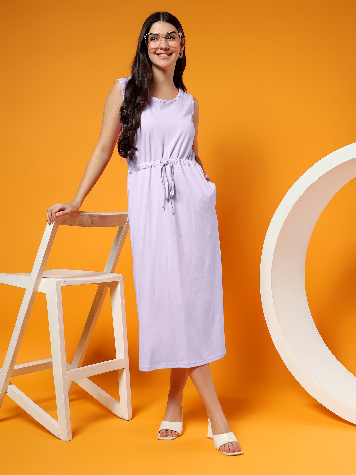 Belted Cotton Fit & Flare Midi Dress