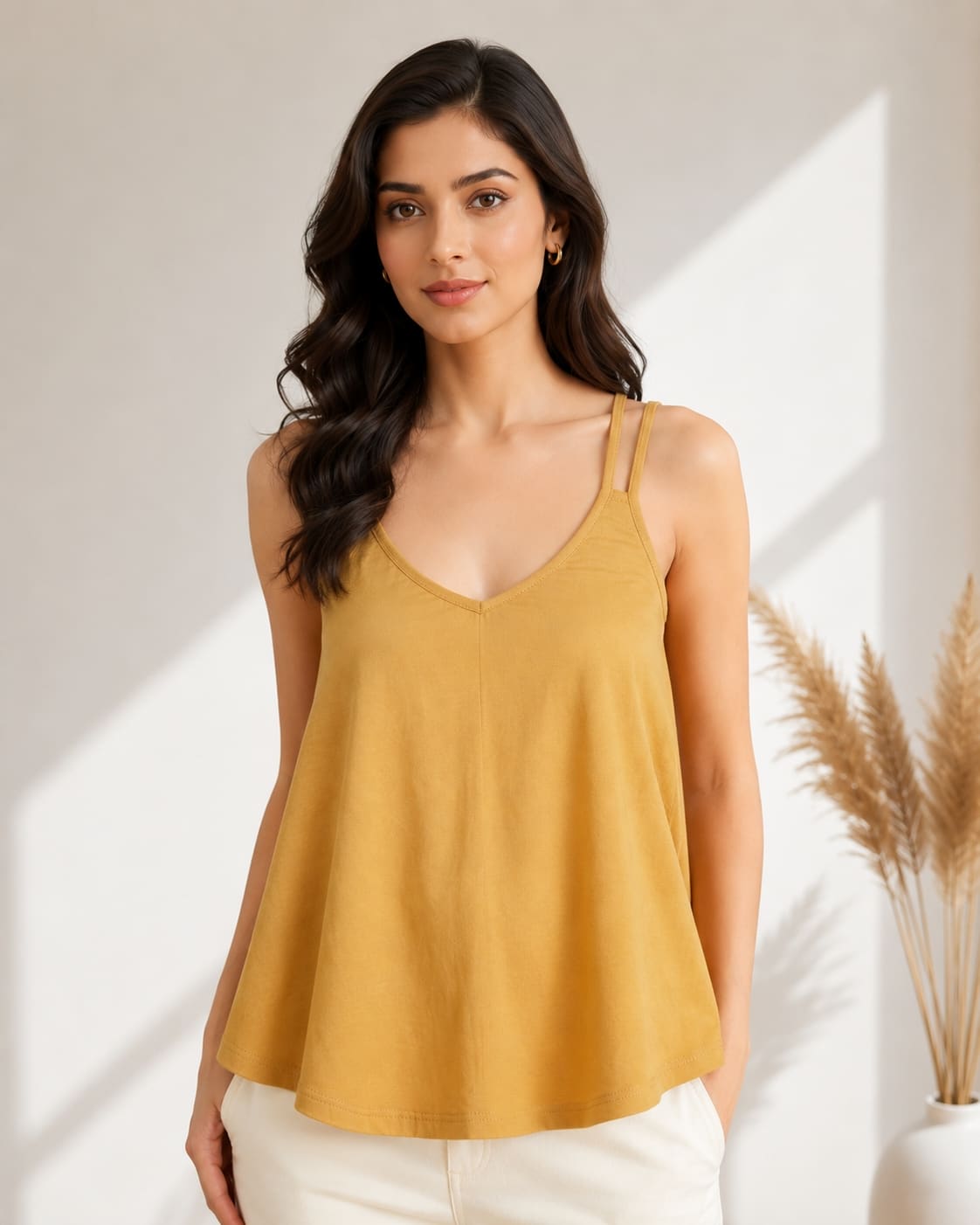 Solid V-Neck Relaxed Fit Cami Top