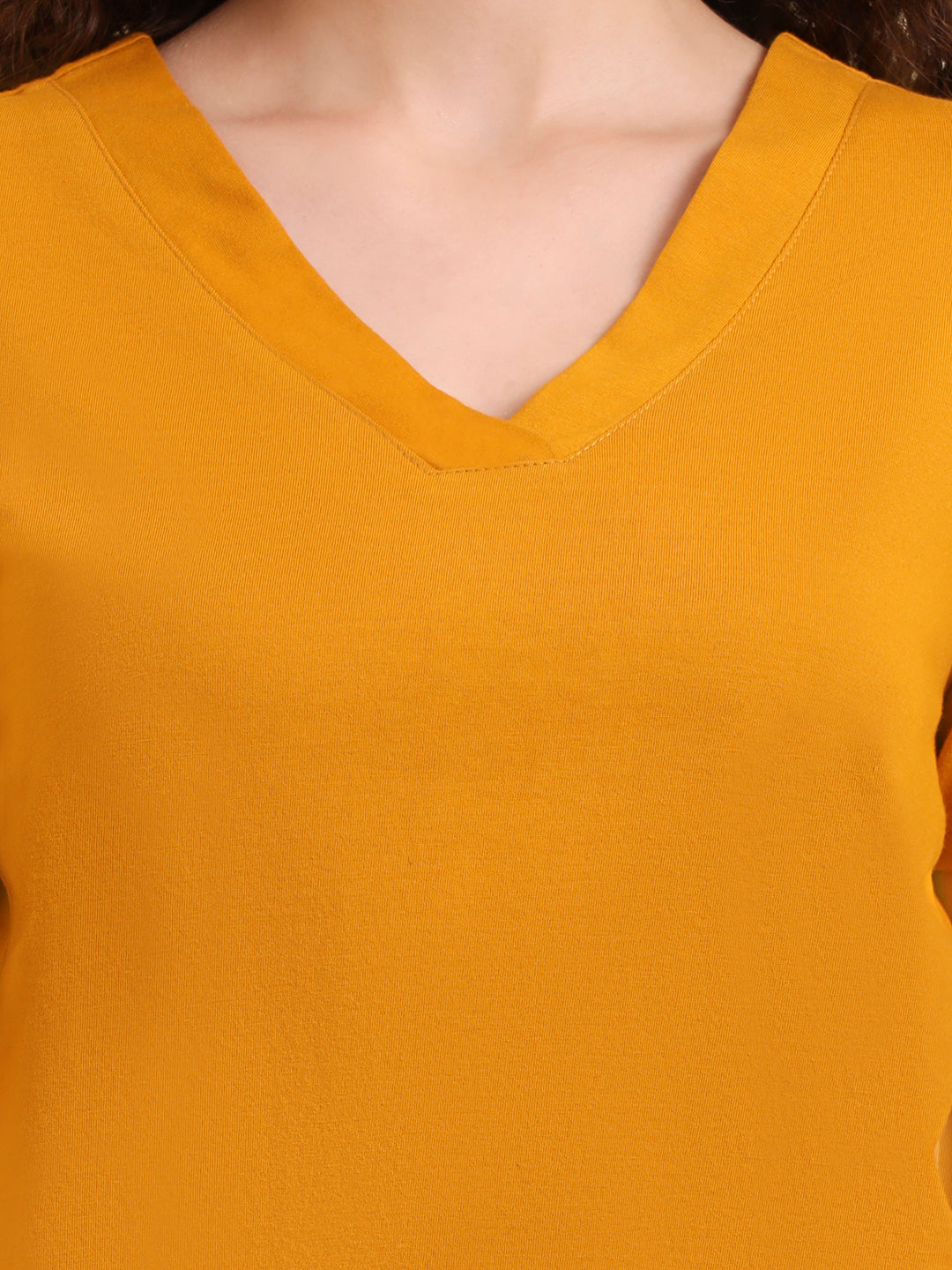 BRINNS Women Solid V-Neck Pure Cotton T-shirt