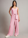 BRINNS Women Cotton Solid Round Neck Sleeveless Jumpsuit With Waist Tie-Ups