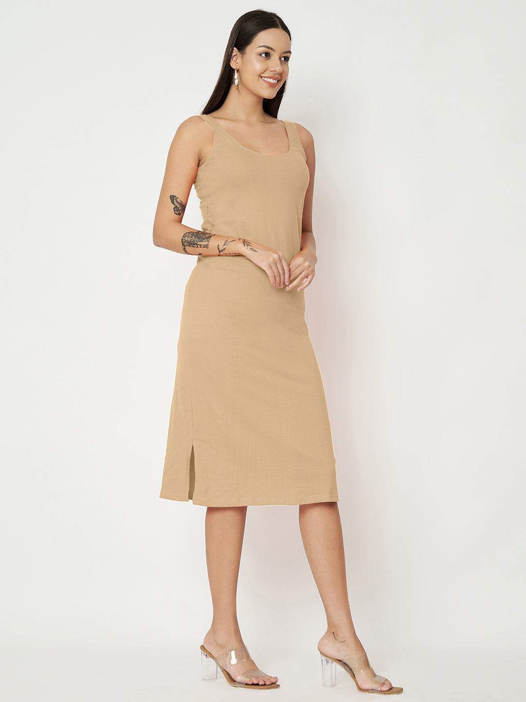 BRINNS Women Solid Sleeveless Sheath Midi Dress